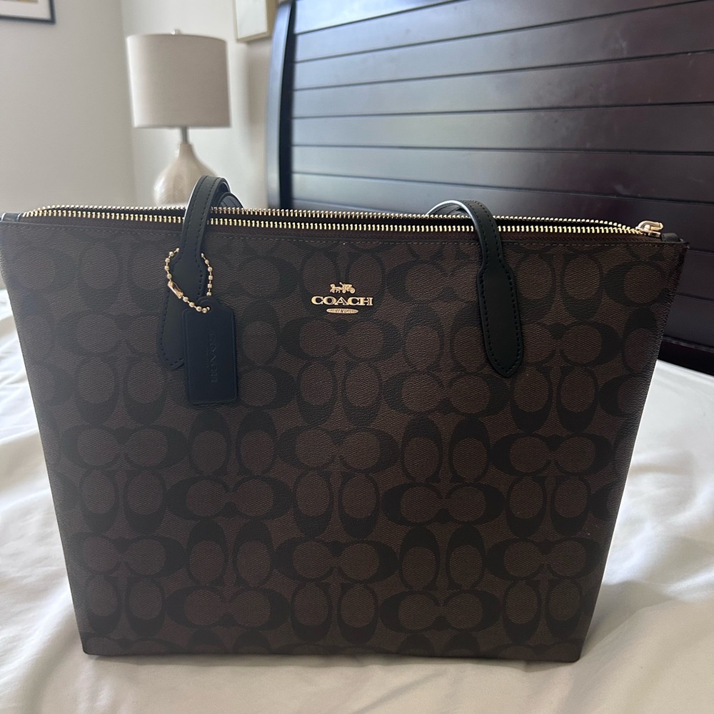 Coach Dark Brown Signature Zip Purse